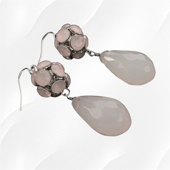 Opaque Pale Pink Faceted Acrylic Drop Dangle Earrings - Picture 5 of 8